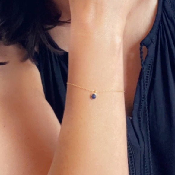 14k Gold Sodalite Dainty Bracelet - Picture 3 of 13